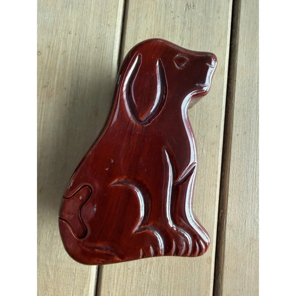 Glossy Lacquer Wooden Dog Secret Puzzle Box Hand Carved Trinket Case